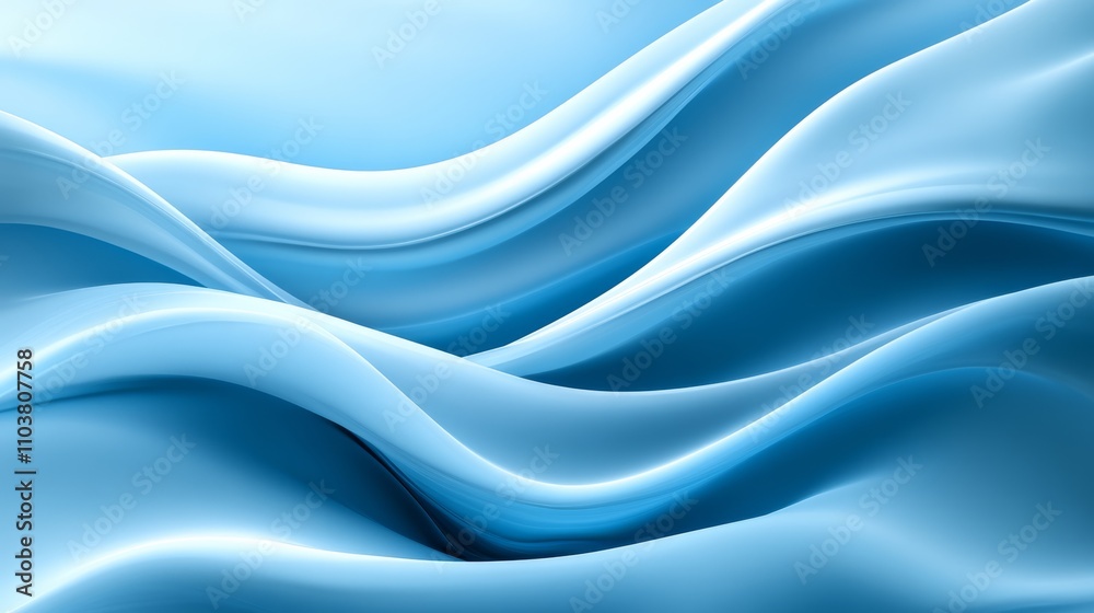 Poster Elegant flowing waves of white translucent fabric, creating a soft and dynamic look against a bright blue gradient background..