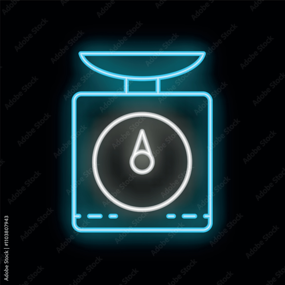 Wall mural Glowing neon line scales icon isolated on black background. Weighing equipment sign. Vector illustration