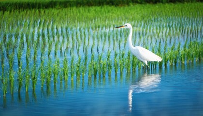 Fototapeta premium white egret heron scient. class. Egretta bird animal, in a rice