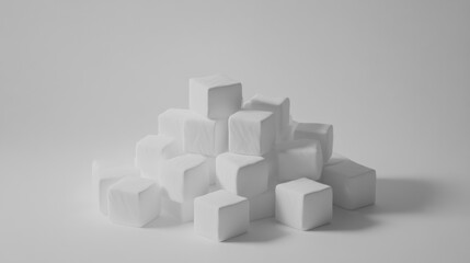 Pile of white cubes on a white background.