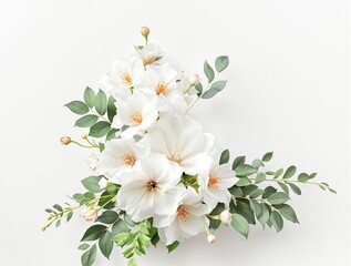 Obraz premium Blooming white floral with orange center and lush green foliage, vibrant, fresh, beauty, garden, tropical