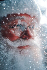 Fototapeta premium Close-up of Santa Claus with Snowflakes and Glasses