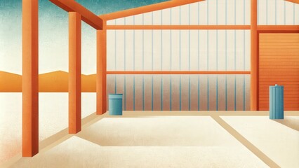 Obraz premium Open Modern Barn with Wooden Beams and Clean Storage Space in Natural Light