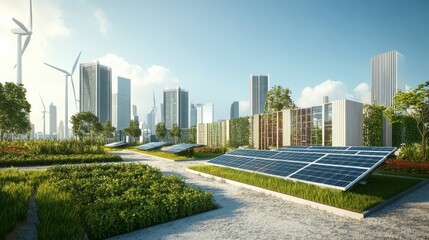 Fototapeta premium A city with a lot of buildings and a large solar panel