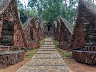 road between traditional wooden houses