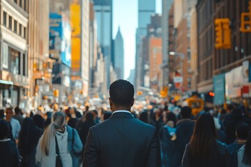 Fototapeta premium Confident Businessmans Cityscape Journey Anonymous Back View