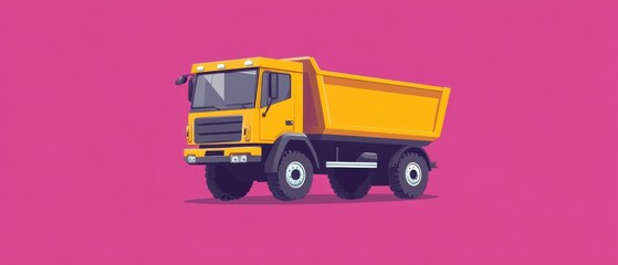 Flat design construction dump truck, geometric shapes, bold contrasting colors, minimal detailing, modern aesthetic, empty background focus on equipment