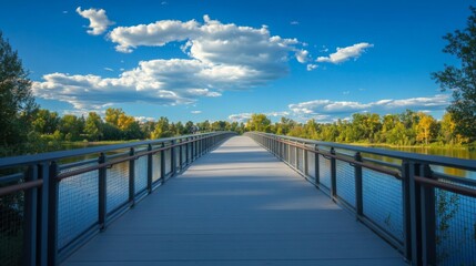 Serene Modern Bridge Walkway Over a River, Perfect for a Peaceful Day