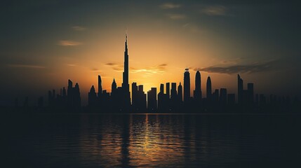 Naklejka premium Silhouette of iconic urban skyline, neutral background, high contrast, minimalistic aesthetic 