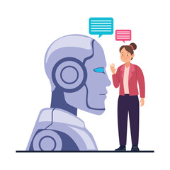 woman talking to a robot