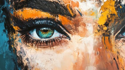 Close-up of a vibrant, expressive eye in an artistic painting.