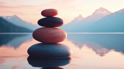 Stack three pebbles balanced top each other edge Mental well-being, featuring guided