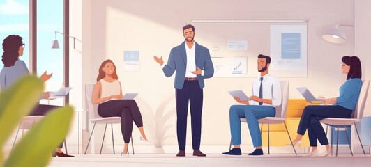 Business Meeting: Collaborative Teamwork and Strategic Planning Session in Modern Office Space