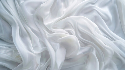 Obraz premium White cloth background with soft waves and close-up elegant crumpled texture.