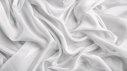 Obraz premium White cloth background with soft waves and close-up elegant crumpled texture.