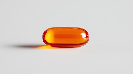 A single orange gel capsule on a white isolated background.
