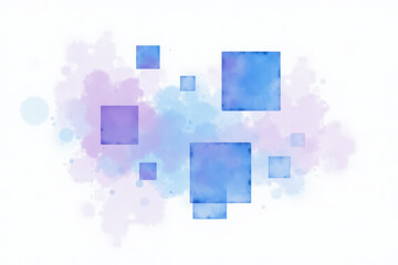 Fototapeta premium Watercolor abstract pattern of squares in a blue-violet gradient with white space 