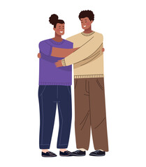 Fototapeta premium afro couple hugging characters