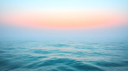 Obraz premium Serene seascape at dawn. Pastel sunrise colors paint the sky above calm, turquoise ocean waters. Minimalist, peaceful, and tranquil.