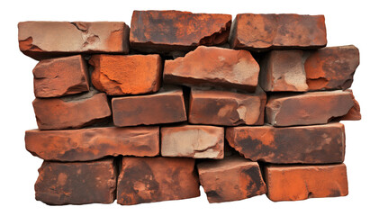 Stack of weathered red bricks with irregular surfaces