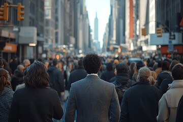 Obraz premium Daytime Rush Hour Anonymous Faces Walking Crowded Business District