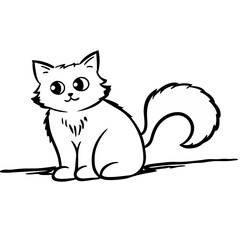 Adorable Cartoon Cat with Fluffy Tail in Black and White Art for Adobe Stock