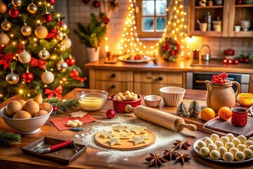 Naklejka premium Step-by-Step Guide to Making Delicious Homemade Holiday Cookies on Christmas Eve: A Festive Pastry and New Year Baking Concept for Everyone to Enjoy