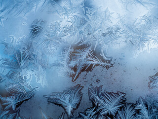 Glass covered with ice during severe frosts in winter