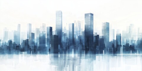 Obraz premium A modern cityscape with sleek glass and steel buildings, soft focus, and a clear sky symbolize a forward-thinking corporate future