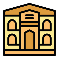 Fototapeta premium Architectural building with arched entrance and multiple windows showcasing classic design and construction