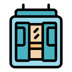 Funicular railway car moving up to the mountain peak, cable transport icon in filled outline style