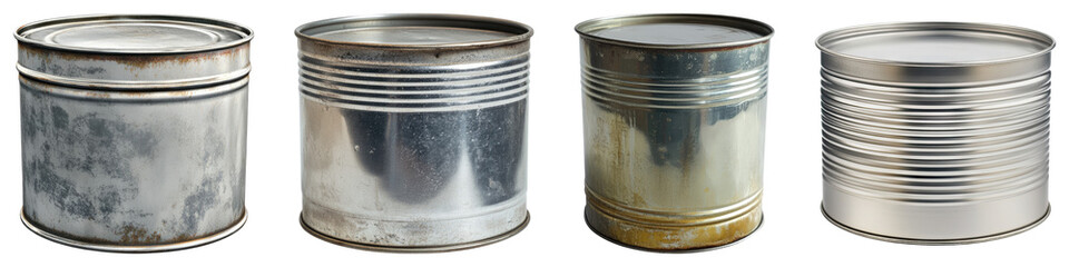 Tin can isolated on transparent background, Set of