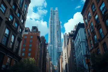 Obraz premium Diverse City Street Anonymous New Yorkers, Brick Buildings, and Sky