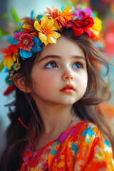 Fototapeta premium A little girl with a flower crown on her head