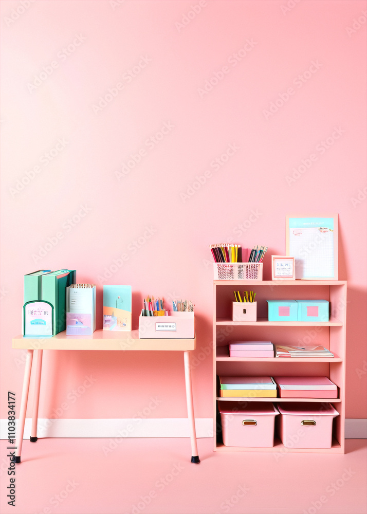 Poster walk into a prepared classroom with a visually appealing display of stationery and educational mater