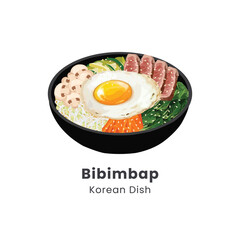 Hand drawn vector illustration of Bibimbap or Korean Mixed Rice Bowl