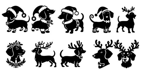 Obraz premium Dachshund dog illustration, black silhouette of a dog