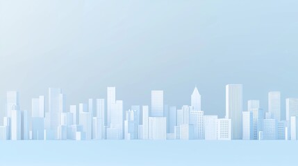 Obraz premium White cityscape background with buildings and skyscrapers on a light blue gradient, 3D rendering illustration of an urban landscape with copy space, minimalist style, high resolution, highly detailed