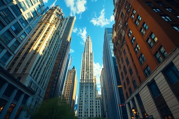 Fototapeta premium Diverse Crowd Walking Financial District Steel Street Canyon