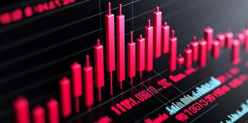 Obraz premium A red line on a stock market chart indicates a financial downturn, market crash, or economic recession, with the empty background emphasizing the severe effects of negative investment trends.