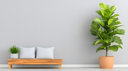 Simple and stylish bedroom interior featuring a wooden bed, a bench at the end, warm lighting, and minimalist decor elements for a balanced space