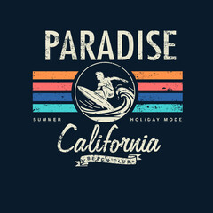 Paradise california Beach Club Surfer retro colourful print graphic