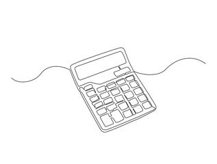 Continuous line drawing art of calculator accounting tool. Calculator in single line draw with active stroke.