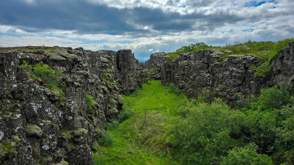 Thingvellir National Park: Aerial View of Iceland's Rift Valley and Oxararfoss Waterfall