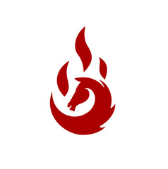 Red horse head and fire silhouette logo illustration