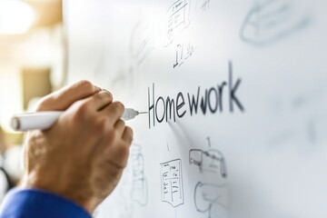 Hand Writing Homework on a Whiteboard