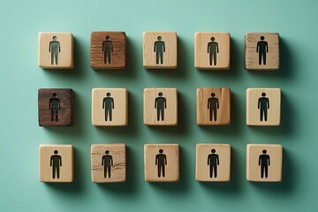 Diverse Team Organized Wooden Block Arrangement