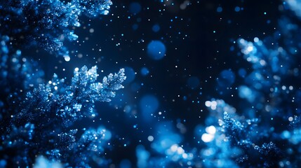 Obraz premium Enchanted Winter: Glimmering frost, sparkling bokeh, a magical midnight blue hue. Festive serenity.
