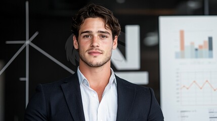 Startup founder pitching business idea, engaging investors, professional attire, DSLR quality,