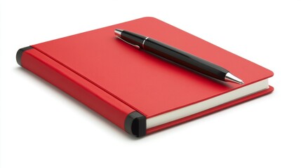 A Striking Red Notebook with a Pen Ready for Your Next Ideas